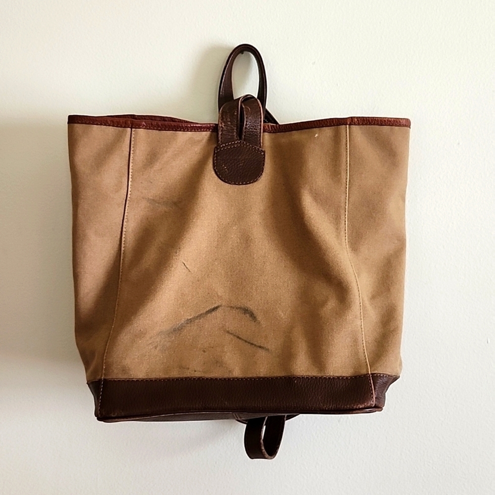 Ellington Unisex Sling Assistant Backpack Khaki Canvas/Brown leather Trim